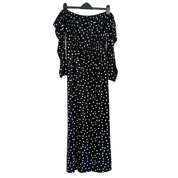 ASOS Bardot Polka Dot Off Shoulder Long Sleeve Maxi Dress Size 6 - Picture 2 of 10